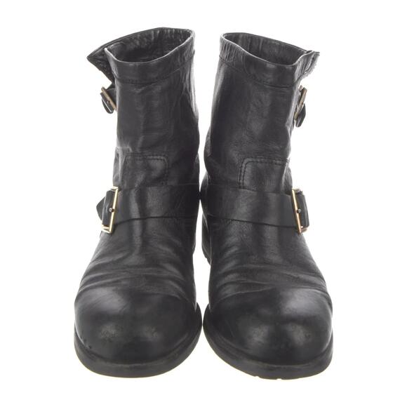 Jimmy Choo Moto Boots Black Leather Buckle Strap Women’s Size 38 Ankle Booties - Picture 6 of 8